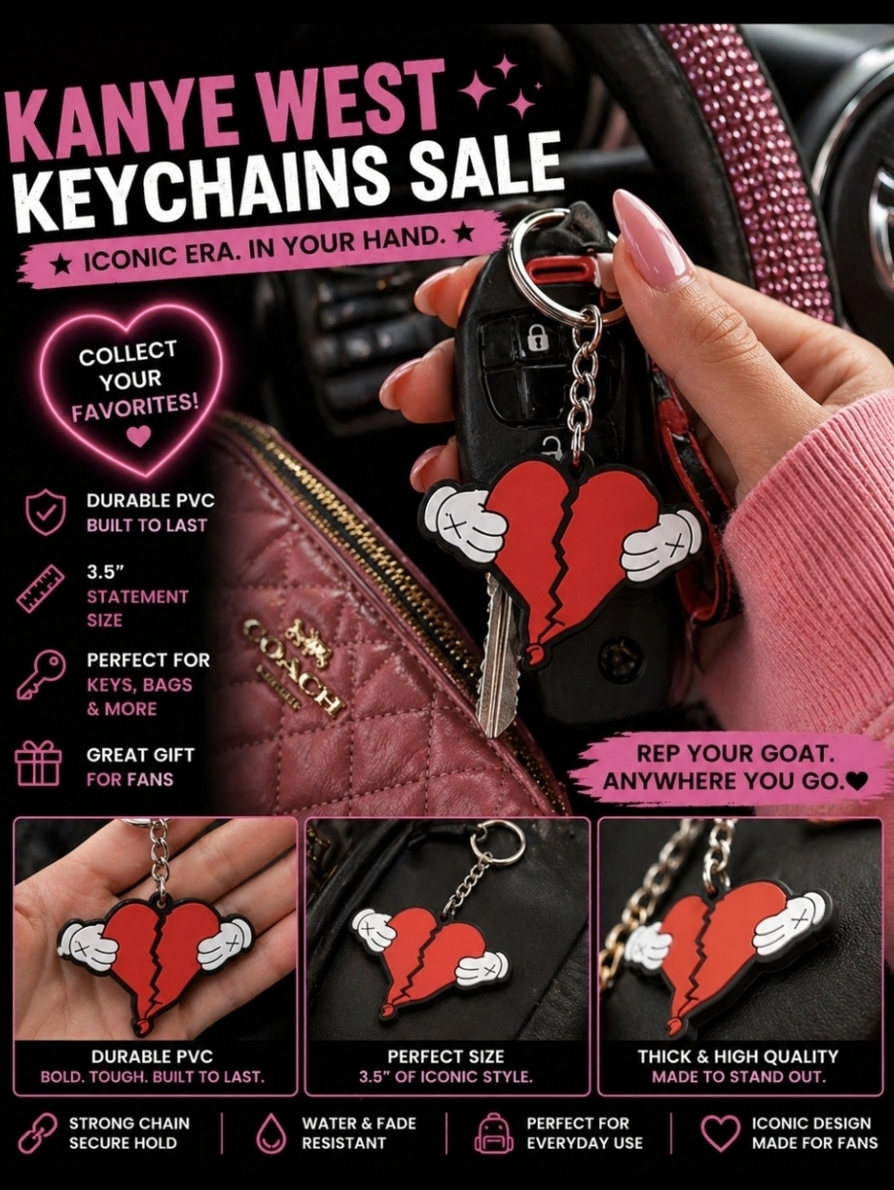 808 Heartbreak Keychain –  PVC 3.5” Cute Bag Charm